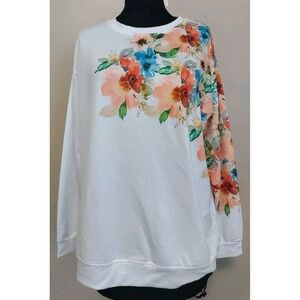 Pixie Lady White Multicolor Floral Lightweight Long sleeve Sweatshirt Size 1X